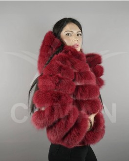 Leather jacket made of natural wolf or fox fur