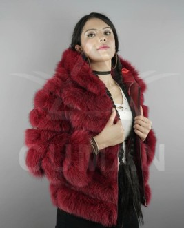 Leather jacket made of natural wolf or fox fur